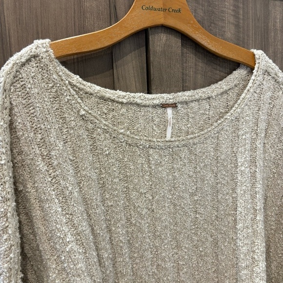 Free People XS Good Day Pullover Chunky Knit Sweater Oatmeal Tan - Picture 7 of 12